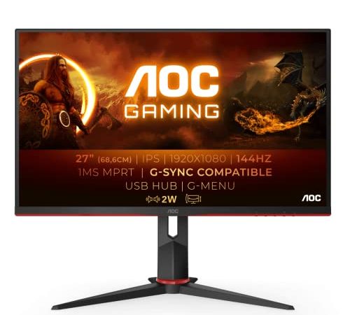 AOC Gaming 27G2U - 27 Zoll FHD Monitor, 144 Hz, 1ms, FreeSync Premium (1920x1080, HDMI, DisplayPort, USB Hub) schwarz / rot