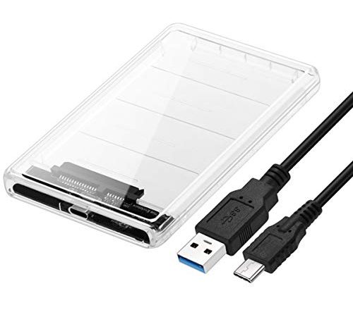 HaiQianXin 2,5 Zoll USB 3.0 USB 3.1 Typ-C-SATA-HDD-Festplatte SSD-Festplattenlaufwerk Externes Festplattengehäuse Transparentes Gehäuse