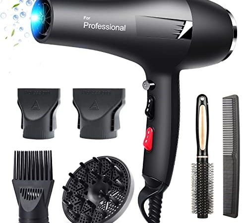 HappyGoo Föhn Ionen Profi Fön Haartrockner 2400W Hair Dryer 2021 mit 1 Diffusor 2 Stylingdüse, 3 Heiz und 2 Geschwindigkeitsstufen, 2,5 Meter langes Netzkabel, Starker Fön für Familie und Haarsalon