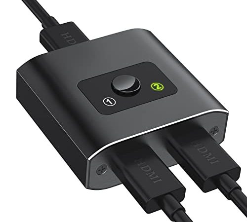 HDMI Switch HDMI Splitter, Aluminium Bidirektional HDMI Switch 2 in 1 Out oder 1 in 2 Out HDMI Verteiler, HDMI Switcher Unterstützt HD 4K 3D 1080P für Xbox PS4 HDTV Blu-Ray DVD