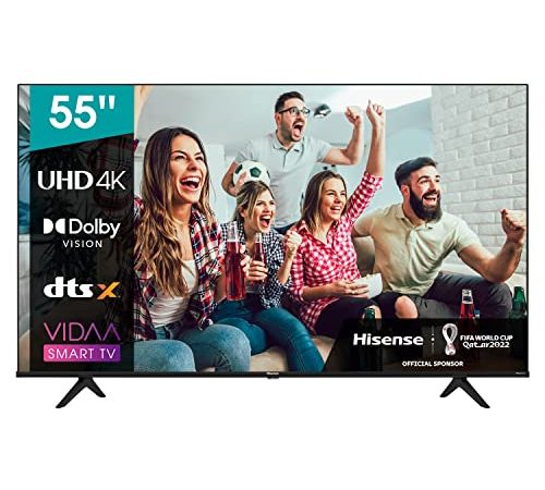 Hisense 55A6GG 139cm (55 Zoll) Fernseher, 4K UHD Smart TV, HDR, Dolby Vision, Triple Tuner DVB-C/S/ S2/ T/ T2/ DTS Virtual X, Alexa Built-in, Bluetooth, WiFi, Hotel Mode, Schwarz [2022 ]