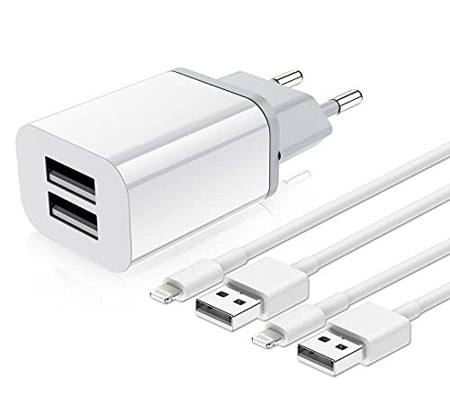 iPhone Ladekabel mit USB Ladegerät, 2Pack 1M Apple Original Lightning Kabel und 2 USB Netzteil Schnellladegerät Ladeadapter für iPhone 12 11 Pro Max XR XS 8 7 6 6S Plus 5 iPad