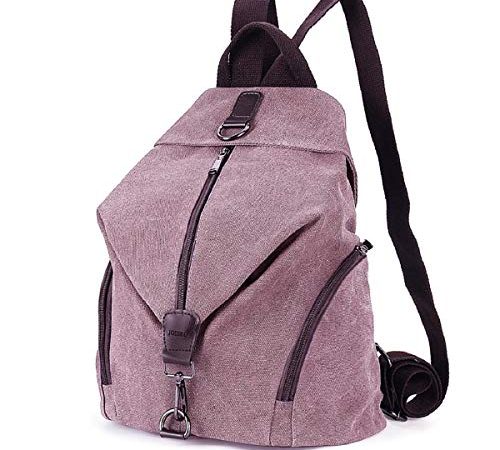 JOSEKO Frauen Leinwand Rucksack, Canvas Tasche Rucksäcke Damen Umhängentasche Große Kapazität Reisetasche Vintage Schultasche für Reise Outdoor Schule(Kaffee)