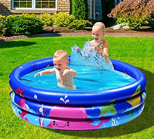 Joyjoz Familie Pool, Kinderpool für Schwimmen Spielen Schlafen, Kinder Aufstellpool Planschbecken Aufblasbare Pool, Aufblasbare Badewanne, 3-Ring Embossing(120cm, Blau)