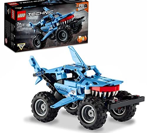 LEGO 42134 Technic Monster Jam Megalodon, Spielzeugauto ab 7 Jahren, Hai-Monster Truck zum Zurückziehen, Kinderspielzeug