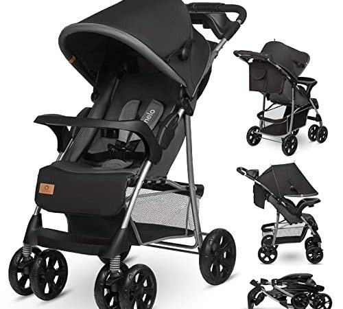 LIONELO Emma Plus Kinderwagen bis zu 15 kg, Kindersportwagen, leicht modern klein Buggy mit Liegeposition, zusammenklappbar, große Räder, großer Korb, Tasche