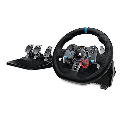 Logitech G29 Driving Force Gaming Rennlenkrad, Zweimotoriges Force Feedback, 900° Lenkbereich, Racing Leder-Lenkrad, Verstellbare Edelstahl Bodenpedale, für PS5, PS4, PC, Mac - Schwarz