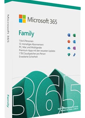 Microsoft 365 Family | 6 Nutzer | Mehrere PCs/Macs, Tablets und mobile Geräte | 1 Jahresabonnement |Box