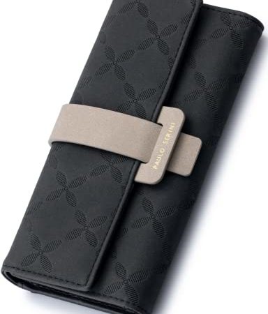 PAULO SERINI® Geldbörse Damen - Portemonnaie Damen 100% veganes Leder - Geldbeutel für Frauen groß mit 9 Kartenfächern Frauen - Women Wallet Onyx Black - schwarz