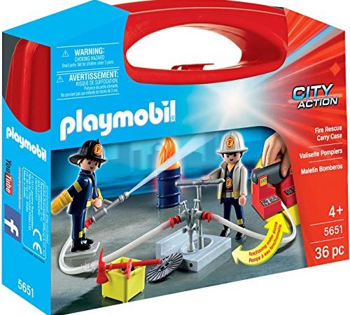 PLAYMOBIL 5651 City Action Mitnehm-Feuerwehrset mit funktionsfähiger Wasserpumpe