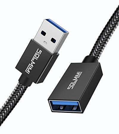 SOLMIMI USB Verlängerungskabel USB A Stecker auf A Buchse USB 3.0 Verlängerung Kabel für USB-Stick, Tastatur, Drucker, Scanner, PS4, PS5, USB Hub, Kamera, externe Festplatte - 1.2m [Premiumschwarz]