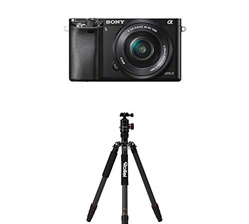 Sony Alpha 6000 Systemkamera (24 Megapixel, 7,6 cm (3") LCD-Display, Exmor APS-C Sensor, Full-HD, High Speed Hybrid AF) inkl. SEL-P1650 Objektiv schwarz+Rollei C6i Carbon Black