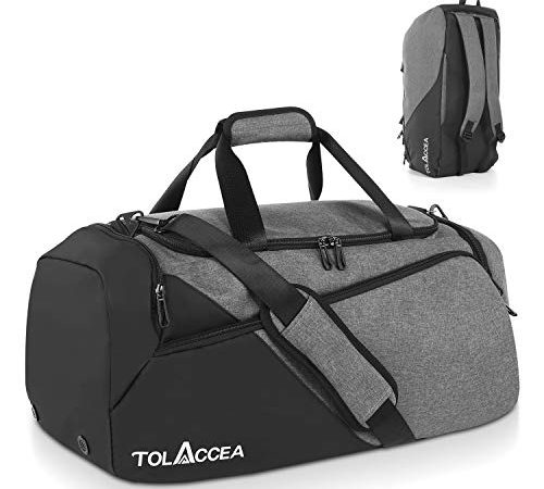 Tolaccea 47L Sporttasche Groß Sporttasche Rucksack mit Schuhfach Nassfach Wochen Reisetasche Duffel Bag Fitness Trainingstasche für Herren Damen Gym,Reise,Schwimmen,Sauna,fußball (Grau)