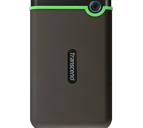 Transcend TS1TSJ25M3S 1TB stabile, tragbare, externe USB3.1 Festplatte (HDD) kompakt, stoßunempfindlich und leicht in grau/grün mit Backup-Funktion (Datensicherung per Knopfdruck), Plug und Play