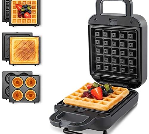 Waffeleisen Sandwichmaker Belgische Waffel Mini, 3 In1 Donut Maker, Kontaktgrill, Sandwichtoaster, Elektrischer, Panini, mit Antihaftbeschichtung Spülmaschinengeeignete Platzsparendes, 600w Grau BEZIA