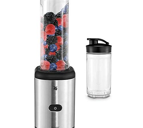 WMF Kult X Mix & Go Mini Smoothie Maker mit 2 Mixbehälter, Shake Mixer, Blender elektrisch, 300 Watt, Kunststoff-Flasche 300ml + 600ml, BPA-frei, edelstahl matt