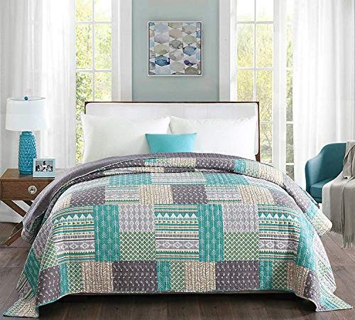 WOLTU® BD11m03, Tagesdecke Bettüberwurf Steppdecke Patchwork Wendedesign Bettdecke Stepp Decke Doppelbett unterfüttert und gesteppt, 220x240 cm