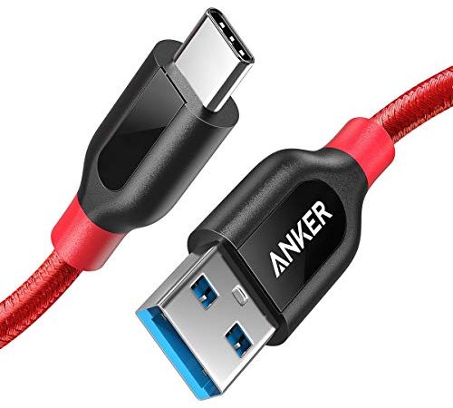 Anker PowerLine+ 90cm USB C Kabel auf USB 3.0 A, sehr Beständig für USB Typ-C Geräte Inklusive Galaxy S8, S8+,S9,S10, MacBook, Sony XZ, LG V20 G5 G6, HTC 10, Xiaomi 5 usw. (Rot)