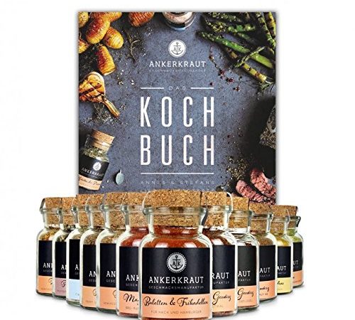 Ankerkraut Kochbuch Set mit 12 Korkengläsern, einfache Rezepten zum Nachkochen für Jedermann, Geschenk-Set