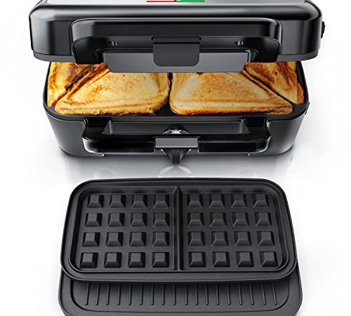 Arendo - Sandwichmaker Waffeleisen Kontaktgrill mit abnehmbaren Platten - mit Antihaftbeschichtung - spülmaschinentauglich - BPA frei - Temperaturkontrolle – Sandwich Maker - Sandwichtoaster