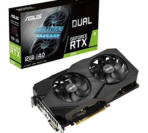 ASUS Dual Nvidia GeForce RTX 2060 EVO 12GB Gaming Grafikkarte (GDDR6 Speicher, PCIe 3.0, 2X HDMI 2.0b, 1x DVI, 1x DisplayPort 1.4a, DUAL-RTX2060-12G-EVO), 4388489