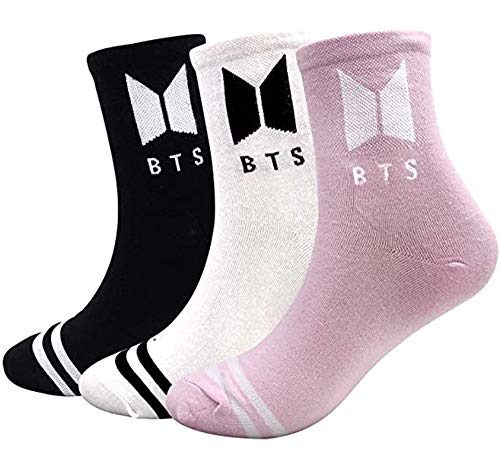 BTS Bangtan Boys Socken, Hohe Baumwolle Stricksocken, Sportsocken, Atmungsaktiv Weich Warm Socken, Lange Haltbarkeit Strümpfe mit 2 BTS-Karten + 1 BTS-Aufkleber Beste Geschenk für A.R.M.Y(3 Paar)