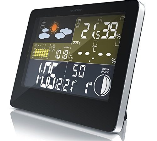 CSL - Funk Wetterstation mit Farbdisplay - inkl. Außensensor - DCF Empfangssignal Funkuhr - Innen- und Außentemperatur Wettervorhersage-Piktogramm UVM. - LCD-Display