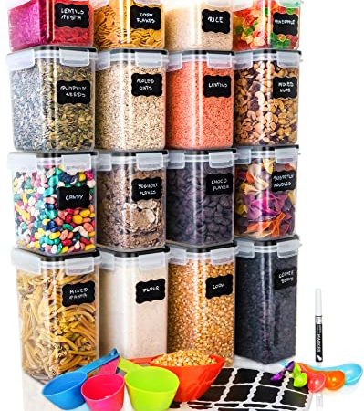 Deco haus Vorratsdosen 16 Set - Aufbewahrungsbox Küche Luftdicht Vorratsbehälter - Frischhaltedosen Behälter aus Plastik Mit Deckel - Vorratsgläser zur Aufbewahrung von Nudeln, Müsli, Mehl etc