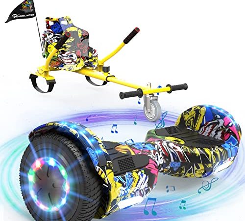 EVERCROSS Hoverboards mit Sitz 6,5" Self Balance Scooter mit Bluetooth LED Hover Board mit Hoverkart Go Kart für Kinder Jügen Erwachsen