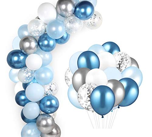 GAGAKU 60 Stück 12 Zoll Latex Ballons Metallic Luftballons Konfetti Garland Arch Kit Blau für Geburtstag Hochzeit Gold Party Dekorationen