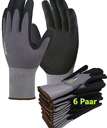 Gentle Monkey 6Paar Arbeitshandschuhe Nitril beschichtet Schutzhandschuh Ergonomisches Design Gartenhandschuhe Montagehandschuhe für Damen und Herren mit hervorragenden Griff Bauhandschuhe (9/L)