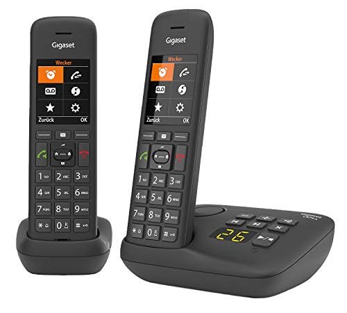 Gigaset C575A Duo, 2 Schnurlose Telefone mit Anrufbeantworter, großes Farbdisplay mit aktueller Benutzeroberfläche, Adressbuch für 200 Kontakte, Jumbo-Modus, Anrufschutz, schwarz