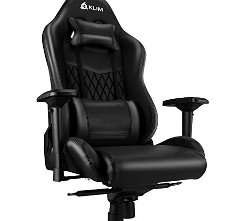 KLIM Esports Gaming Stuhl + Mit Lenden- und Nackenstütze + Verstellbar Gaming Sessel + Ergonomisch PC Stuhl + Kunstleder und Premium-Materialien + Schwarz Gamer Stuhl 2022 Version Gaming Chair