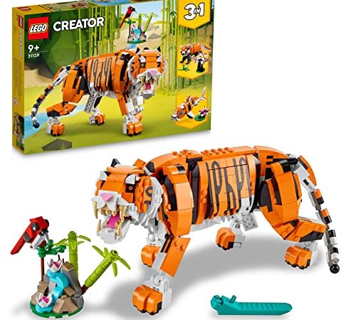 LEGO 31129 Creator Majestätischer Tiger, Panda oder Fisch, 3-in-1 Tierfiguren-Set, Spielzeug für Kinder, Konstruktionsspielzeug mit Tieren