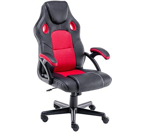 Play haha.Gaming Stuhl Büro Stuhl Drehstuhl Computer Stuhl Ergonomie Konferenz Stuhl Arbeits Stuhl Lordosenstütze PU-Leder Verstellbarer Arbeitsstuhl Gaslift ist SGS-geprüft(Rot)