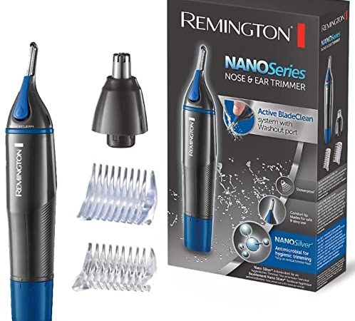 Remington Hygiene Clipper NanoSeries NE3850, Trimmer für Nasen-, Ohren- & Augenbrauenhärchen, Rotationsschneidsystem, grau/blau