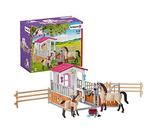 Schleich 42369 Horse Club Spielset - Pferdebox mit Arabern und Pferdepflegerin, Spielzeug ab 5 Jahren,19 x 19 x 23 cm