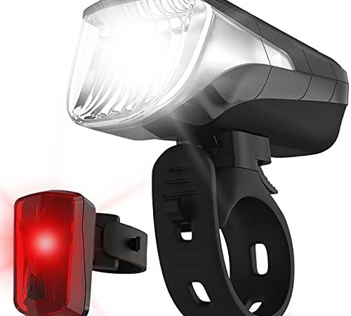 Velmia Fahrradlichter Set StVZO zugelassen mit USB Akku-Betrieb und 8,5h Leuchtdauer I LED Fahrradlicht Set regenfest und aufladbar I Fahrrad Licht, Fahrrad Zubehör, Fahrradlicht vorne + rücklicht