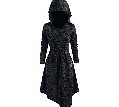 Darringls Damen Gothic Kleid mit Kapuze Frauen Vintage Steampunk Gothic Hoodie Gericht Kleid Mit Kapuze Umhang Windjacke Mittelalter Kleidung Kapuzenpullover Pullover Halloween Cosplay Kostüm