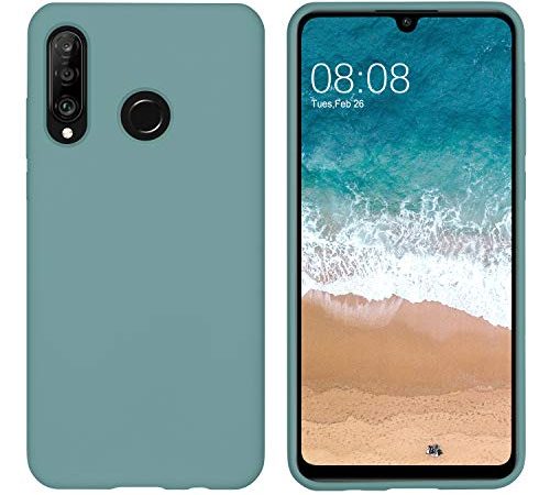 DUEDUE Huawei P30 Lite Hülle, Huawei P30 Lite Silikon Handyhülle Huawei P30 Lite Schutzhülle Slim Case Cover Liquid Silikon Gel Matte Hülle Kratzfest für Huawei P30 Lite Kieferngrün