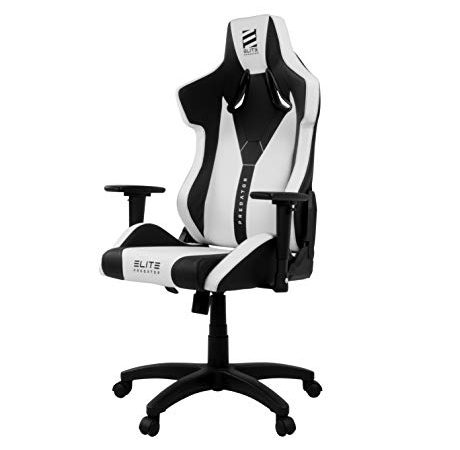 ELITE Predator Racing Gaming Stuhl - Bürostuhl - Kunstleder - Ergonomisch - Racer - Drehstuhl - Chair - Chefsessel - Schreibtischstuhl (Weiß/Schwarz)