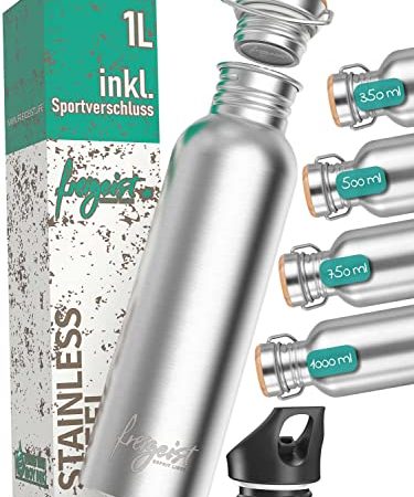 freigeist® Trinkflasche Edelstahl 1L - Edelstahl Trinkflasche 1l Kohlensäure geeignet & Spülmaschinenfest | 100% Auslaufsicher | Wasserflasche 1l