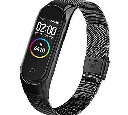 Funeng Kompatibel mit Xiaomi Mi Band 4 Armband/Xiaomi Mi Band 3 Armband, Verstellbare Edelstahl Metall Ersatzarmband für Xiaomi Mi Band 3/4 (Schwarz)