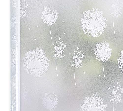 Homein Fensterfolie Pusteblume 90x200 cm, Milchglasfolie für Fenster Klebefolie Bad Statisch Haftende Sichtschutzfolie Blickdicht Duschkabine Selbstklebende Folie Sichtfolie UV Schutz & Sichtschutz