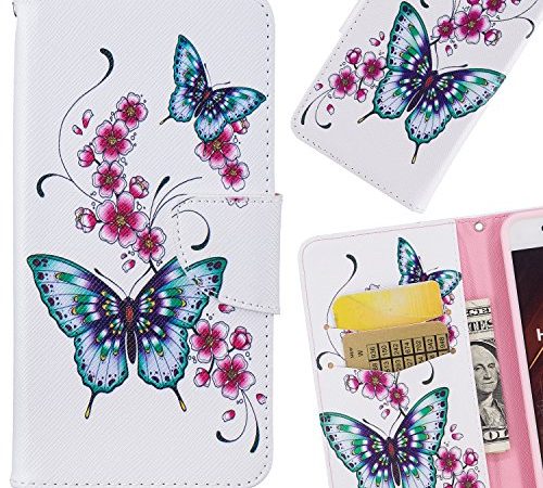 LEMORRY Handyhülle für Huawei Mate 20 Lite Leder Tasche Flip Beutel Magnetisch Soft SchutzHülle Weich Silikon Cover mit Kartenschlitz Hülle Schale für Huawei Mate 20 Lite, Schmetterling