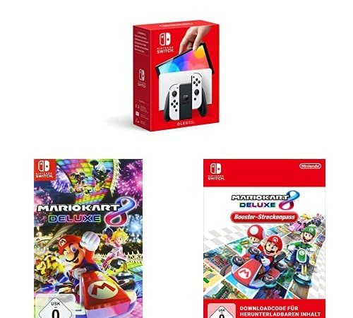 Nintendo Switch (OLED-Modell) Weiss + Mario Kart 8 Deluxe - [Nintendo Switch] + Booster-Streckenpass - [Download Code]