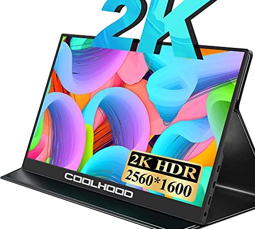Portable Monitor - COOLHOOD Tragbarer Monitor 13.3 Zoll 2560x1600 Mobiler Monitor mit USB C HDMI Typ-C, Externes Display IPS Bildschirm für Laptop/PC/Xbox/PS4/Switch/Phone