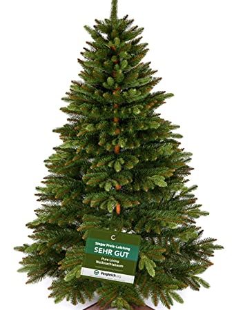 Premium Weihnachtsbaum künstlich 180cm -TESTSIEGER - Naturgetreu, Extra dichte Zweige, Made in EU - Inkl. Holzständer, Tasche – Pure Living Tannenbaum