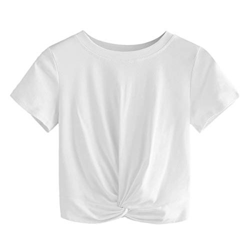 SOLY HUX Damen Crop T-Shirt Tops Shirt Oberteile mit Twist Vorn Sommershirts Cropshirts Weiß S