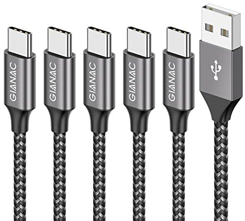 USB C Kabel [5 Stück 0.25M 0.5M 1M 2M 3M] Ladekabel Typ C und Datenkabel Fast Charge Sync Schnellladekabel für Samsung Galaxy S10 S9 S8 Plus Note 10 9 8 A3 A5 2017, Huawei P10 P20 lite, HTC 10 U11